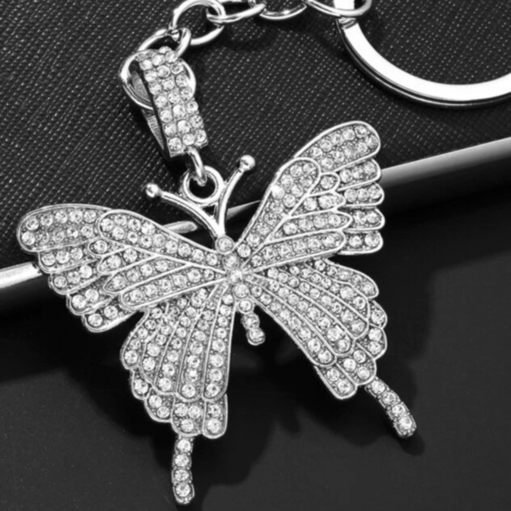 Silver-Tone Rhinestone Butterfly Charm Keychain/Bag Charm BRAND NEW - Picture 1 of 8